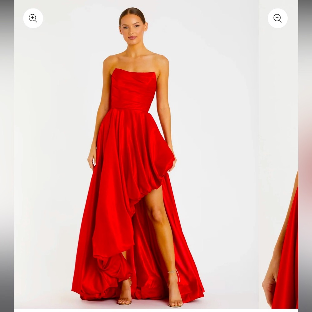 Mac Duggal Red Strapless Asymmetrical Gown